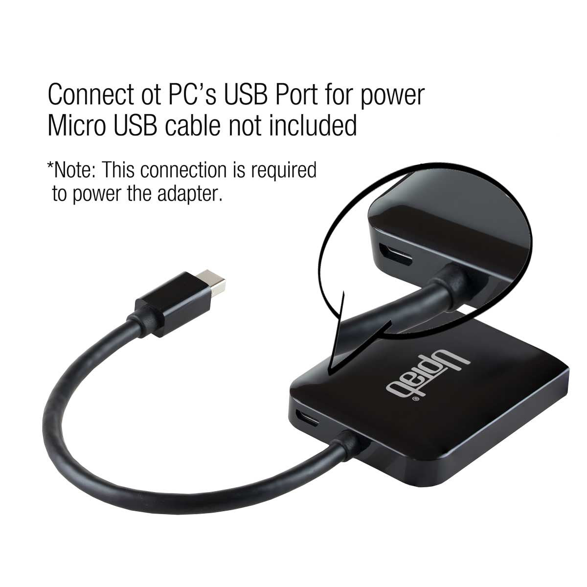 Mini DisplayPort 1.2a to 2-Port DisplayPort 4K Adapter - Power Port Descrition